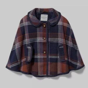Janie and Jack navy plaid jacquard capelet size 3-4.